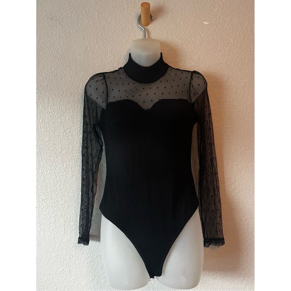 Almost Famous Black Mesh Sleeve Bodysuit L